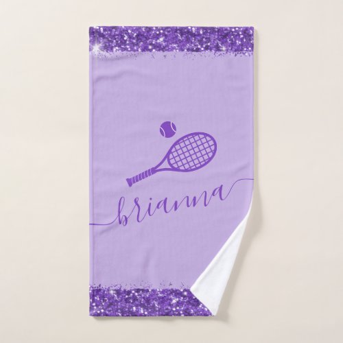 Elegant Purple Tennis Glitter Name Hand Towel