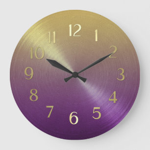 Elegant Purple to Gold Ombre Gradient Large Clock