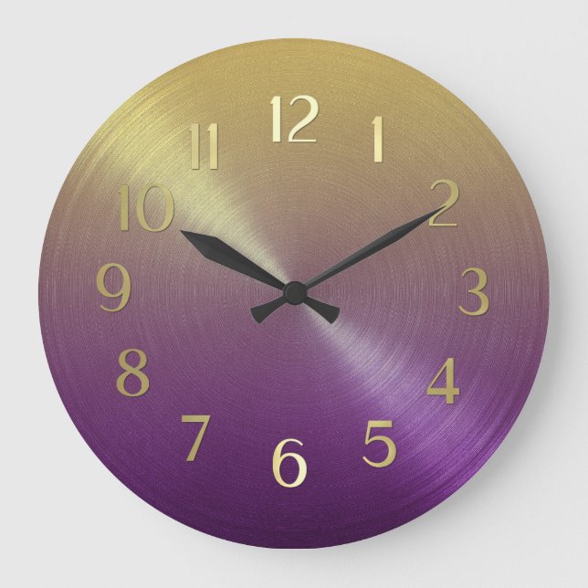 Elegant Purple to Gold Ombre Gradient Large Clock (Front)