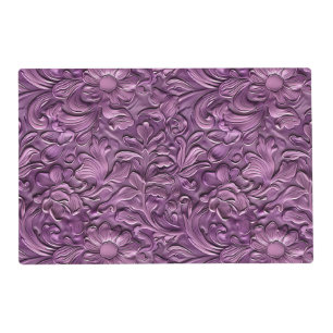Elegant purple tooled leather floral placemat