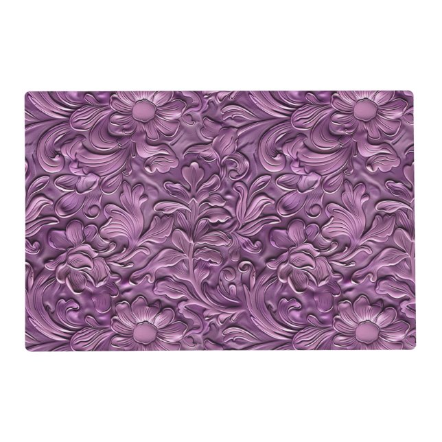 Elegant purple tooled leather floral placemat (Front)