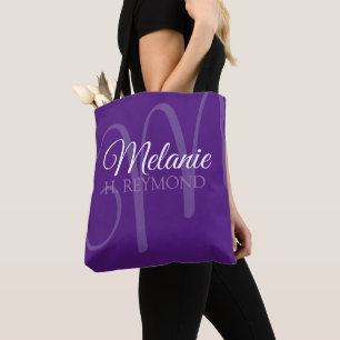 Elegant Purple Tote Bag with Her Name & Initial