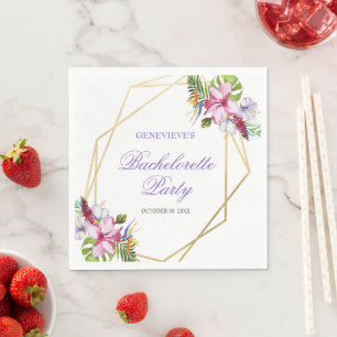 Elegant Purple Tropical Bachelorette Party Napkins