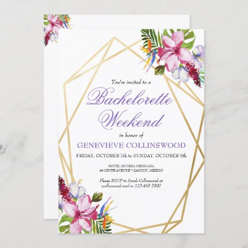 Elegant Purple Tropical Bachelorette Weekend Invitation