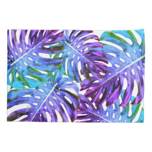 Elegant Purple Tropical Monstera Leaf Pattern Pillow Case