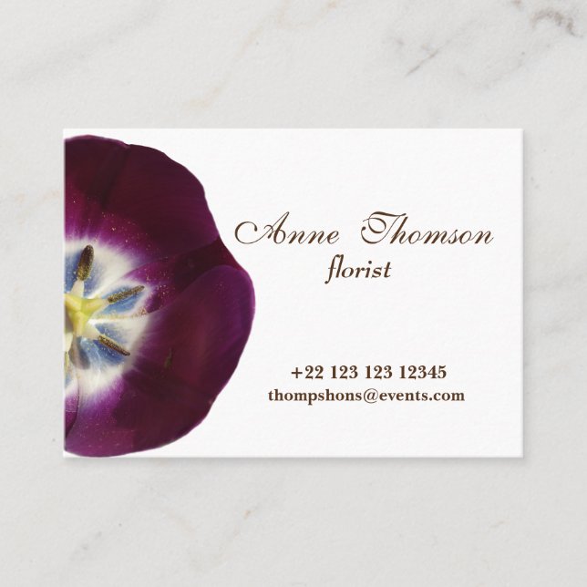 Elegant Purple Tulip Detail Business Card (Front)