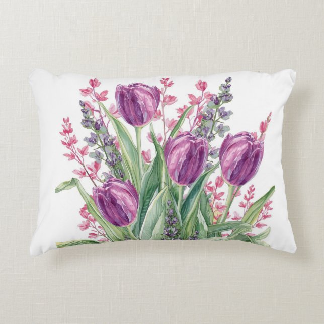 Elegant, Purple Tulip Flowers Pattern  Purple Accent Pillow (Front)