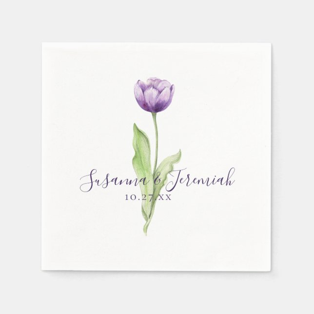 Elegant Purple Tulip Wedding Reception Napkins (Front)