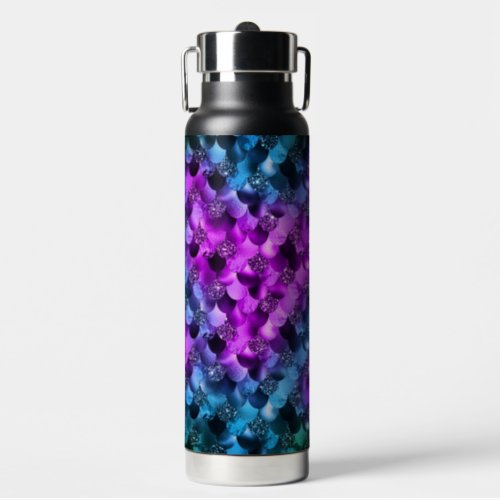 Elegant purple turquoise mermaid  water bottle