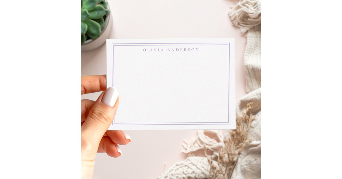 Elegant Purple Two Border Minimalist Monogram Name Note Card | Zazzle