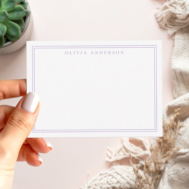 Elegant Purple Two Border Minimalist Monogram Name Note Card (Creator Uploaded)