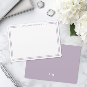Elegant Purple Two Border Minimalist Monogram Note Card