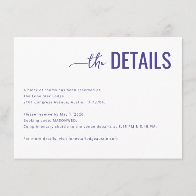 Elegant Purple Typographic Details Enclosure Card (Front)