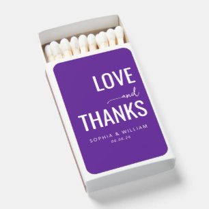 Elegant Purple Typographic Love Thanks Matchboxes