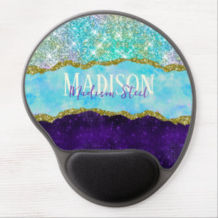 Elegant Purple unicorn faux glitter monogram Gel Mouse Pad