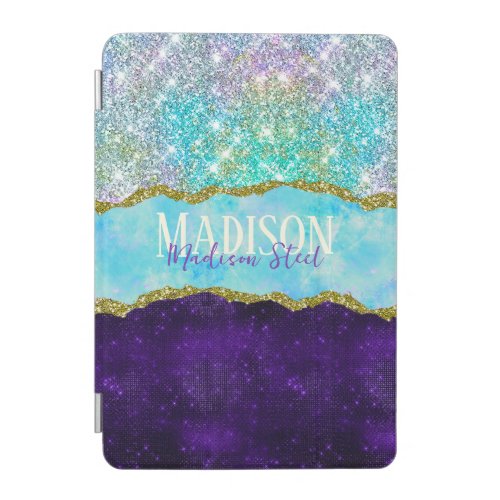 Elegant Purple unicorn faux glitter monogram iPad Mini Cover