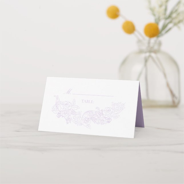 Elegant Purple Victorian Wedding Place Card (Front)