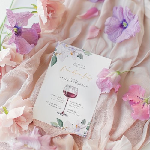 Elegant Purple Vino Before Vows Bridal Shower Invitation