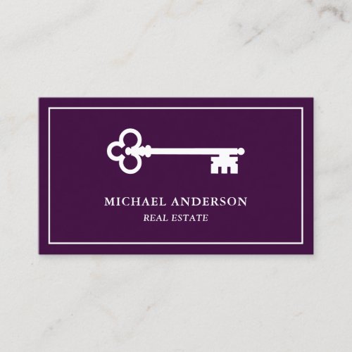 Elegant Purple Vintage Antique Key Real Estate Business Card