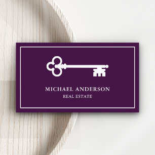 Elegant Purple Vintage Antique Key Real Estate Business Card