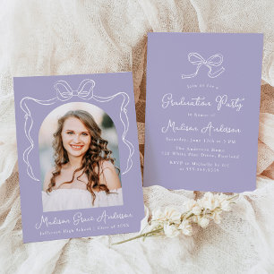 Elegant Purple Vintage Bow Photo Graduation Party Invitation