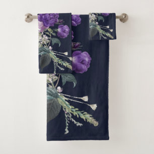 Elegant purple vintage floral bath towel set