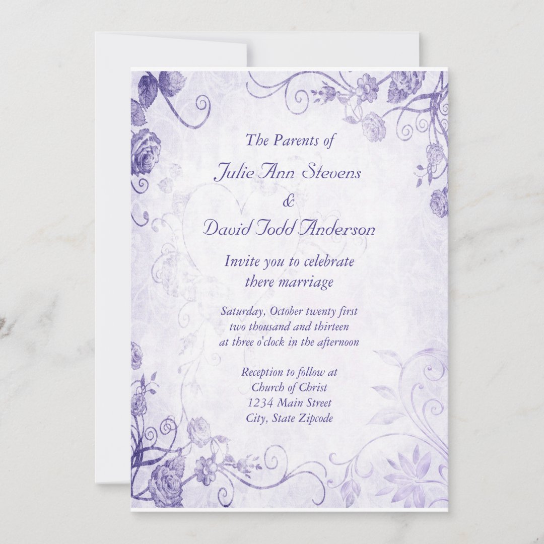 Elegant Purple Vintage Wedding Invitation | Zazzle