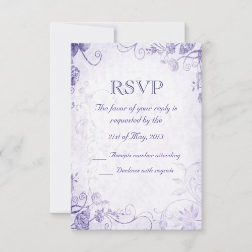 Elegant Purple Vintage Wedding RSVP Card