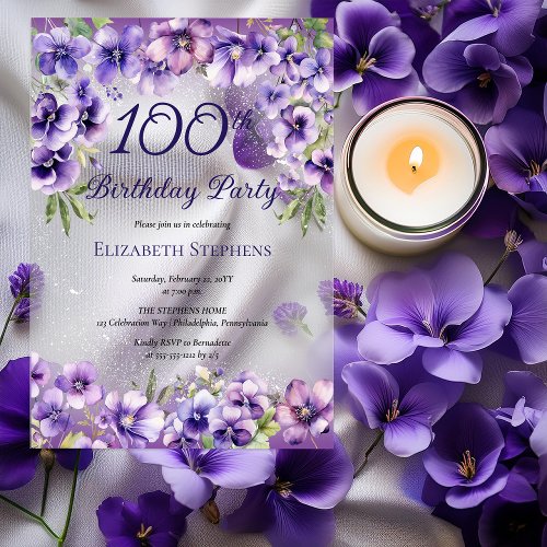 Elegant Purple Violet Floral 100th Birthday Party 