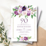 Elegant Purple | Violet Floral 90th Birthday  Invitation<br><div class="desc">Introducing the perfect invitations for your next birthday celebration! These charming invitations feature a beautiful design with a border of blooming, purple and violet flowers. They exude elegance and are sure to impress your guests. Additionally, they can be personalized, allowing you to add a unique touch to your special event....</div>