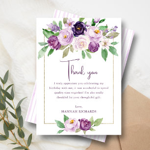 Elegant Purple   Violet Floral Birthday  Thank You Card