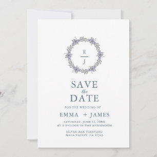 Elegant Purple Violet Floral Wreath Save the Date 