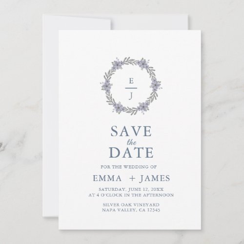 Elegant Purple Violet Floral Wreath Save the Date