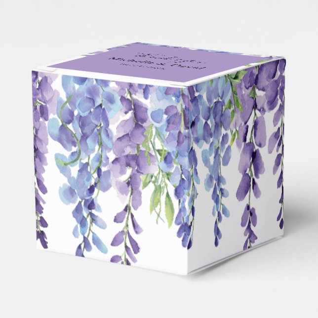Elegant Purple Violet Florals Wedding Favor Boxes (Front Side)