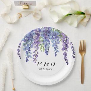 Elegant Purple Violet Florals Wedding Paper Plates