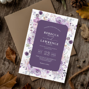 Elegant purple violet flowers wedding invitation