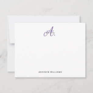Elegant Purple Violet Script Monogram Note Card
