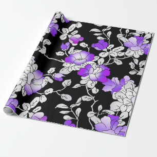 Elegant Purple Violet White Black Floral Decoupage Wrapping Paper