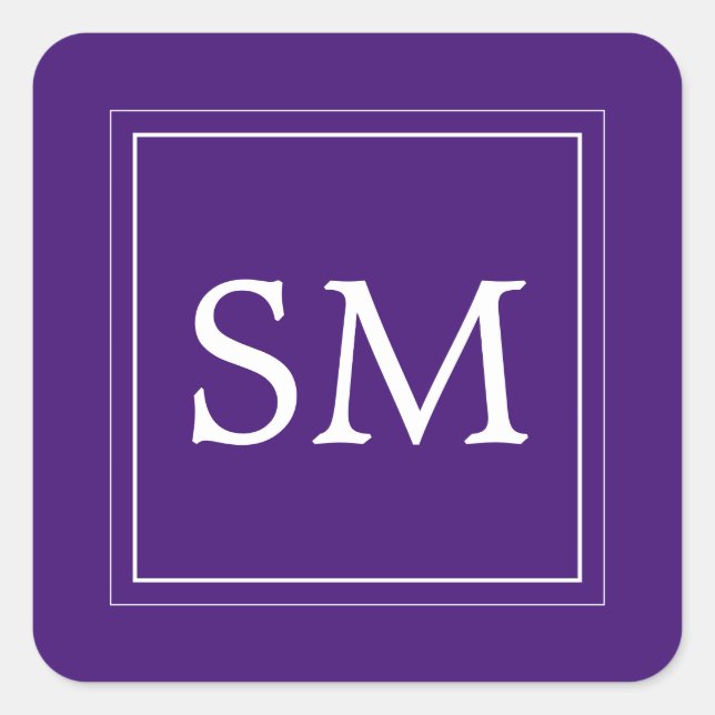 Elegant Purple Violet White Monogram Wedding Square Sticker (Front)