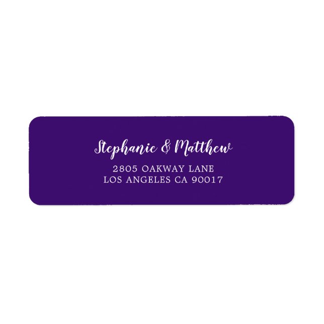 Elegant Purple Violet White Script Wedding Label (Front)
