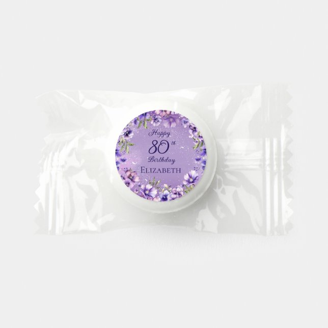 Elegant Purple Violets 80th Birthday Party Life Saver® Mints (Front)