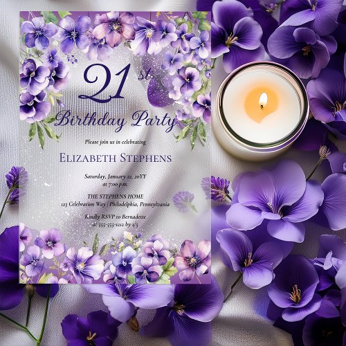 Elegant Purple Violets Floral 21st Birthday Party 