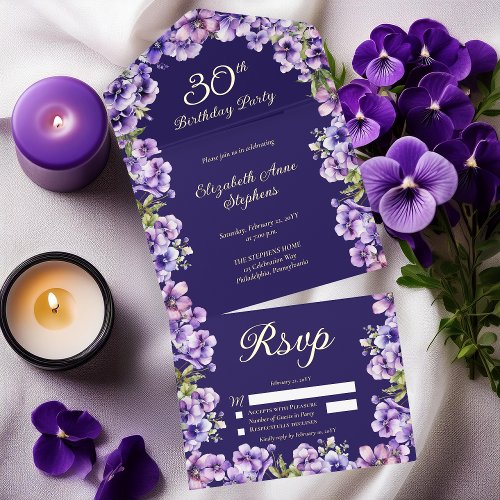 Elegant Purple Violets Floral 30th Birthday Party