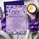 Elegant Purple Violets Floral 50th Birthday Party  Invitation<br><div class="desc">Elegant purple violets floral design "50th Birthday Party" design featuring a floral top and bottom swag of violets on a distressed violet and white stardust background.</div>