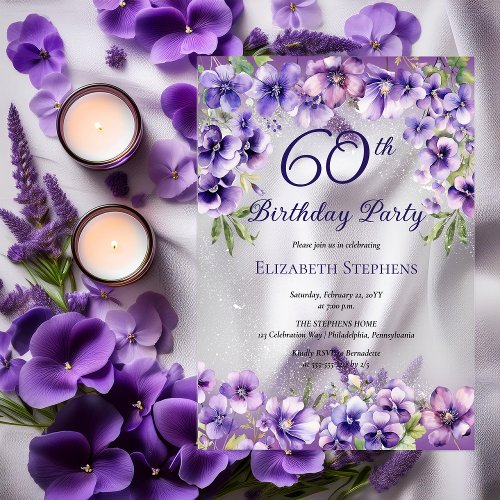 Elegant Purple Violets Floral 60th Birthday Party 