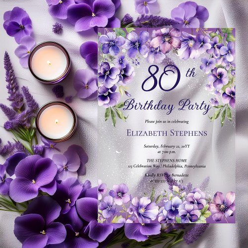 Elegant Purple Violets Floral 80th Birthday Party 