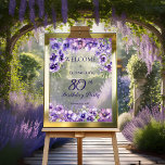 Elegant Purple Violets Floral 80th Birthday Party  Acrylic Sign<br><div class="desc">Elegant purple violets floral design "80th Birthday Party" design featuring a floral top and bottom swag of violets with white stardust accents.</div>