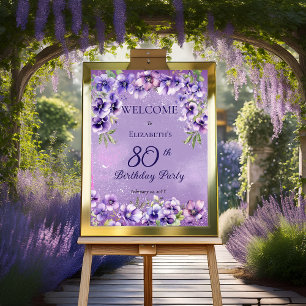 Elegant Purple Violets Floral 80th Birthday Party  Foam Board