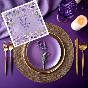 Elegant Purple Violets Floral 80th Birthday Party Napkins