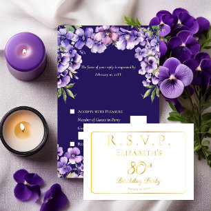 Elegant Purple Violets Floral 80th Birthday RSVP Foil Card